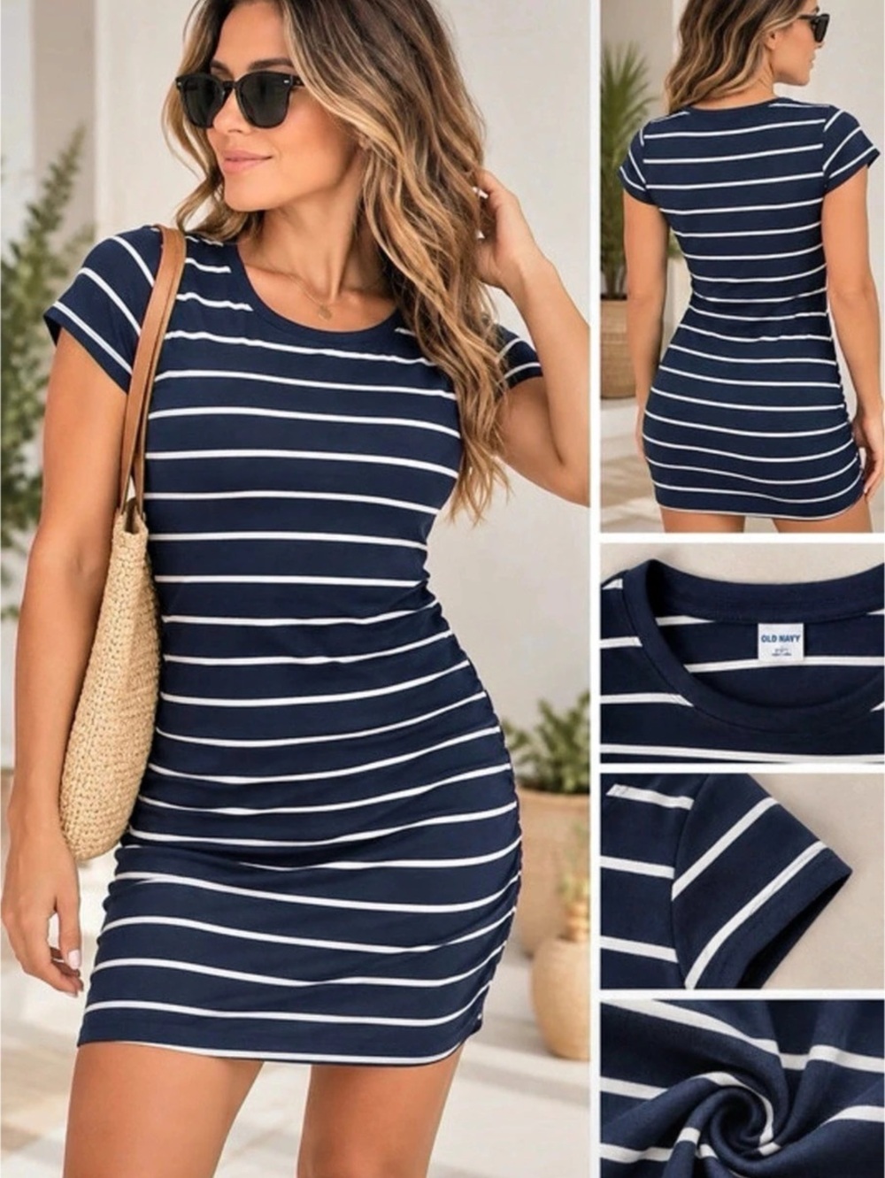Old Navy Vintage Crew-Neck Mini T-Shirt Dress Blue & White